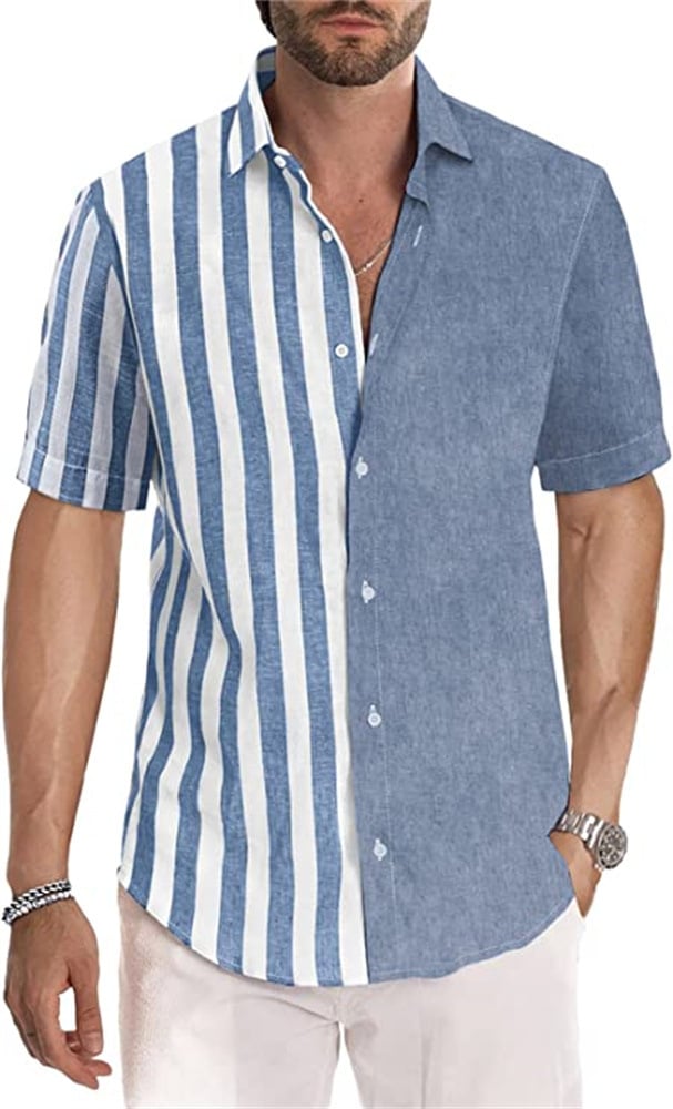 Spring summer men's polyester striped button shirt