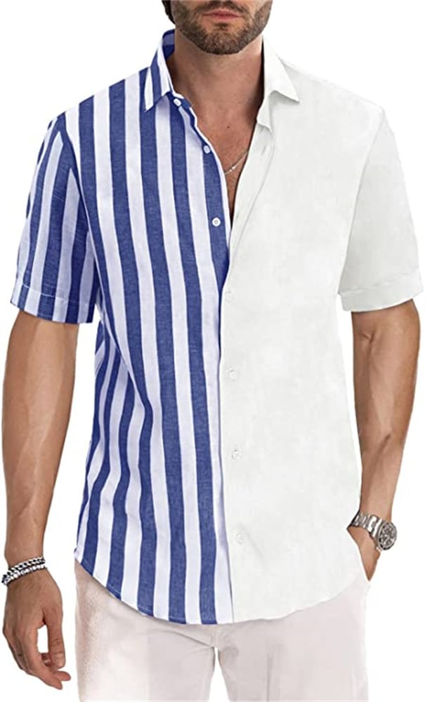 Spring summer men's polyester striped button shirt