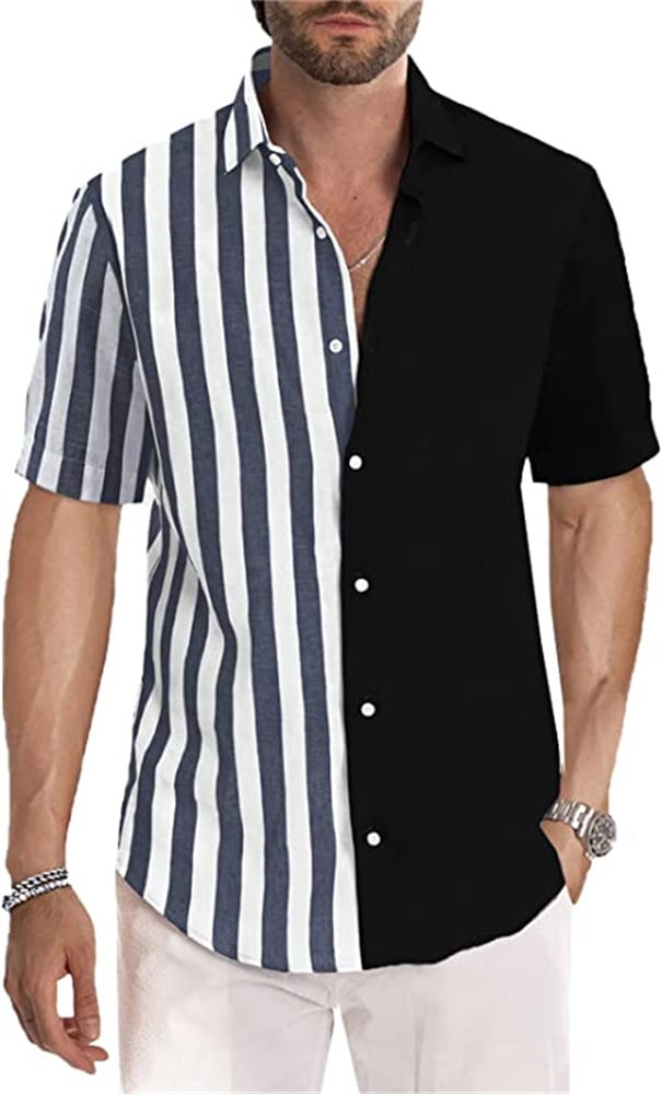 Spring summer men's polyester striped button shirt