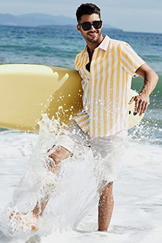 Spring summer men's polyester striped button shirt