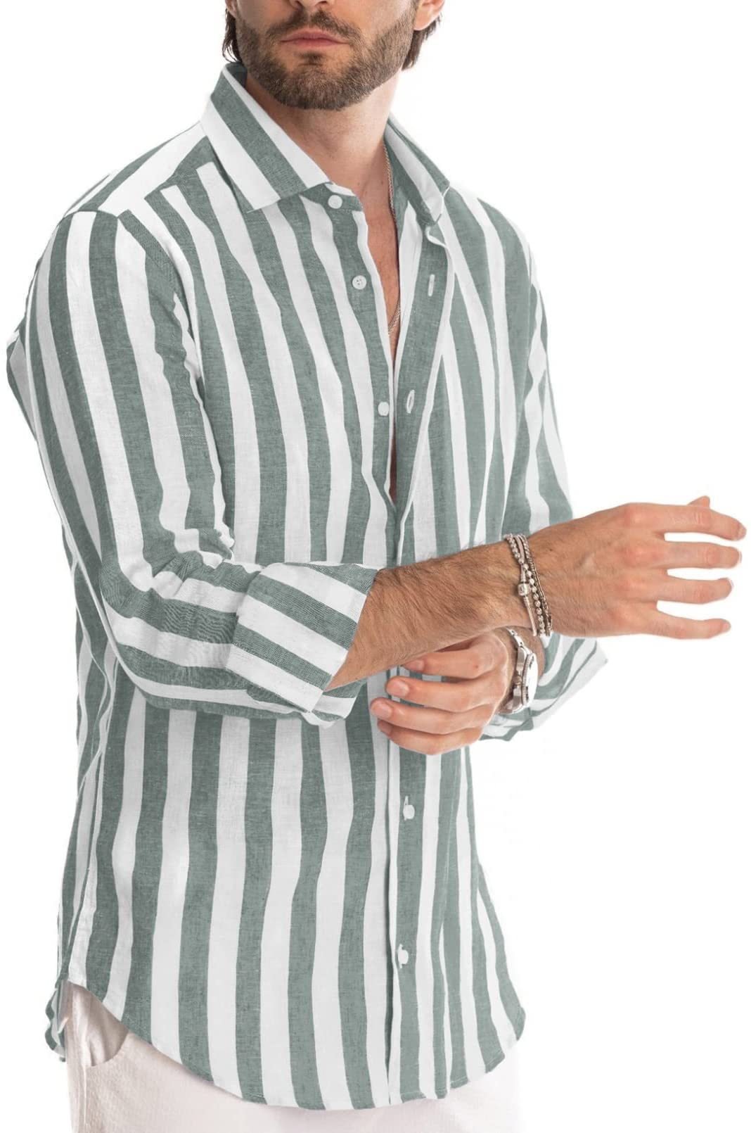 Spring summer men's polyester striped button shirt
