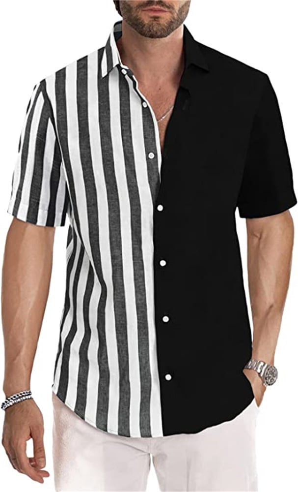Spring summer men's polyester striped button shirt