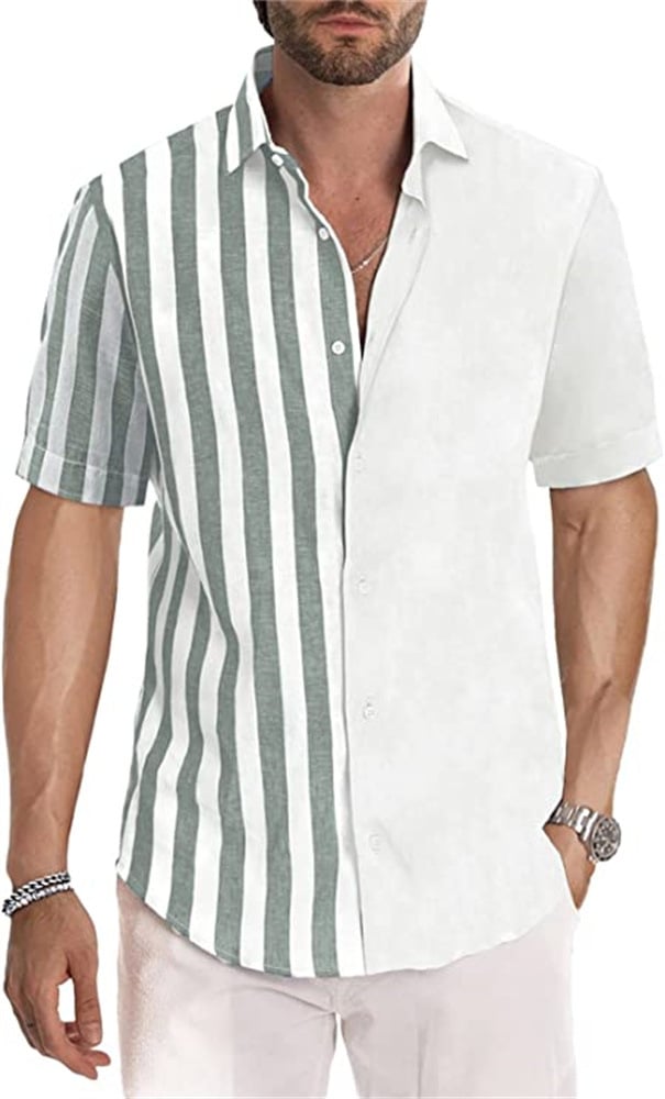 Spring summer men's polyester striped button shirt