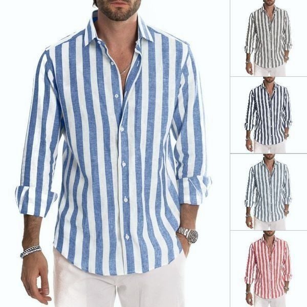 Spring summer men's polyester striped button shirt