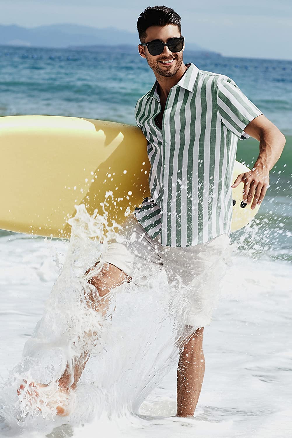 Spring summer men's polyester striped button shirt