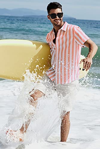 Spring summer men's polyester striped button shirt