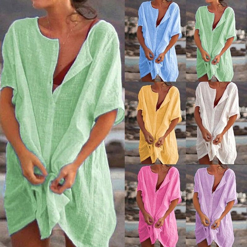 🎁 Sale 48% Summer Cotton Loose Short Dresses  Casual Women's  shirt