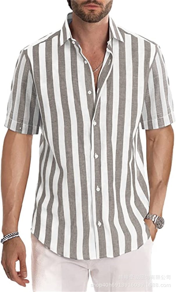 Spring summer men's polyester striped button shirt